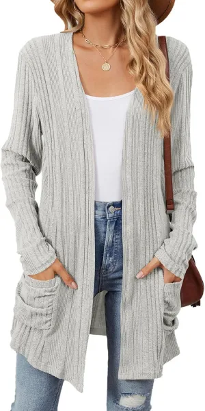 Cardigan Sweaters for Women 2024 Fall Open Front Knit Cardigan Breathable Soft Drape Duster Lightweight Ladies Coat