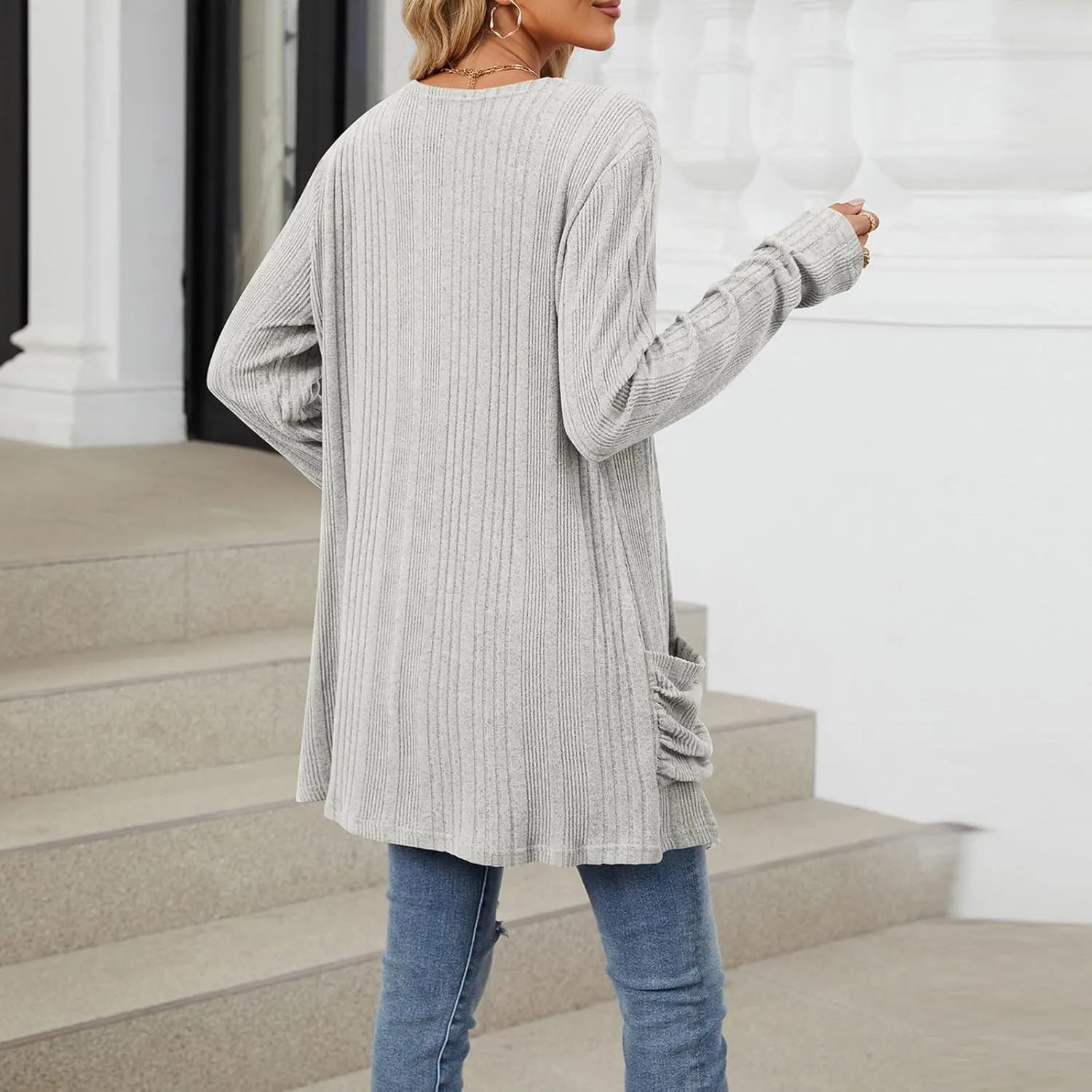 Cardigan Sweaters for Women 2024 Fall Open Front Knit Cardigan Breathable Soft Drape Duster Lightweight Ladies Coat