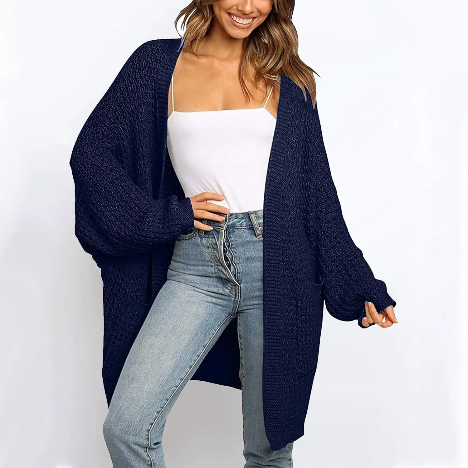 Cardigan Sweaters for Women Dressy 2024 Fall Waffle Knit Batwing Long Sleeve Cardigan Loose Open Front Sweater Coat