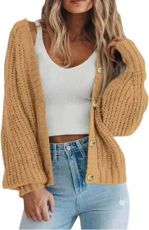 Cardigan Sweaters for Women Long Sleeve Button Down V-Neck Open Front Fall Sweaters Chunky Knit Outerwear Coats