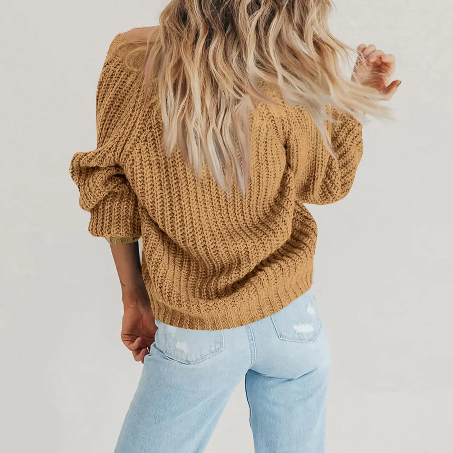 Cardigan Sweaters for Women Long Sleeve Button Down V-Neck Open Front Fall Sweaters Chunky Knit Outerwear Coats