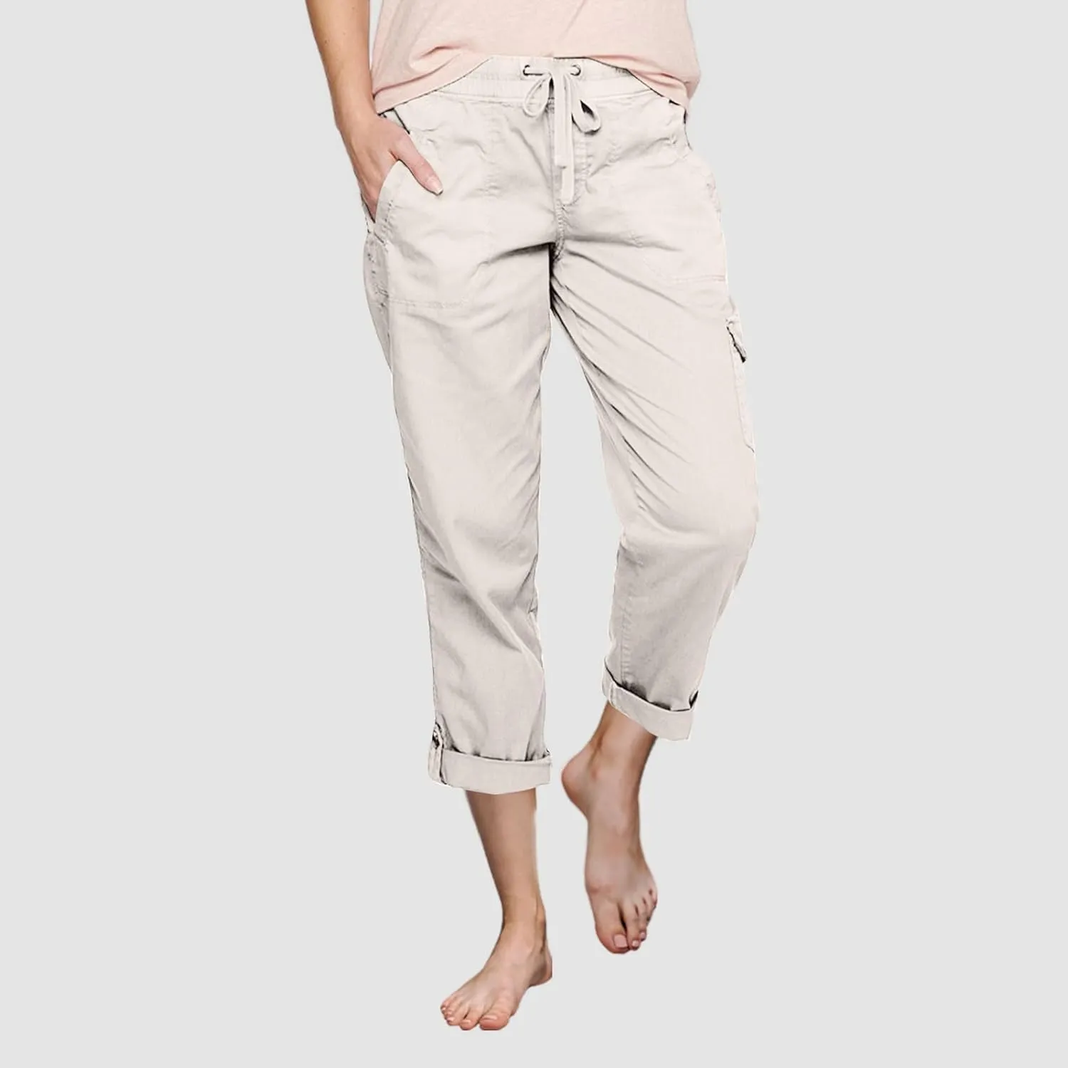Cargo Capri Pants for Women Straight Leg Lightweight Casual Cropped Pants Summer Hiking Outdoor Drawstring Trousers