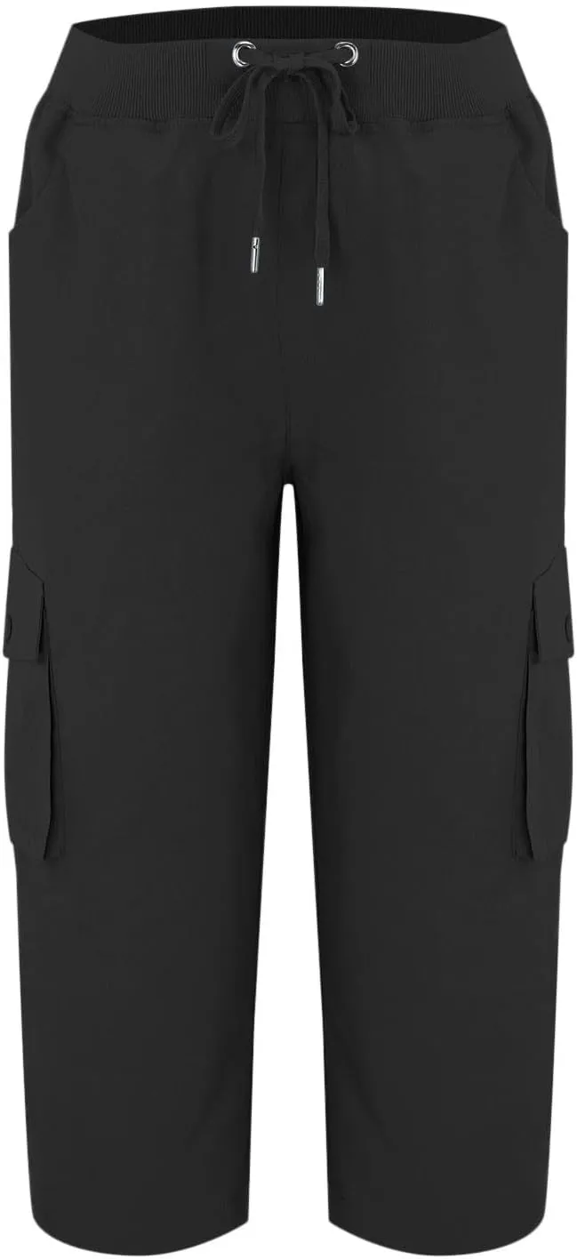 Cargo Capris for Women Casual Drawstring Lightweight Cropped Pants with Pockets Summer Workout Hiking Baggy Trousers