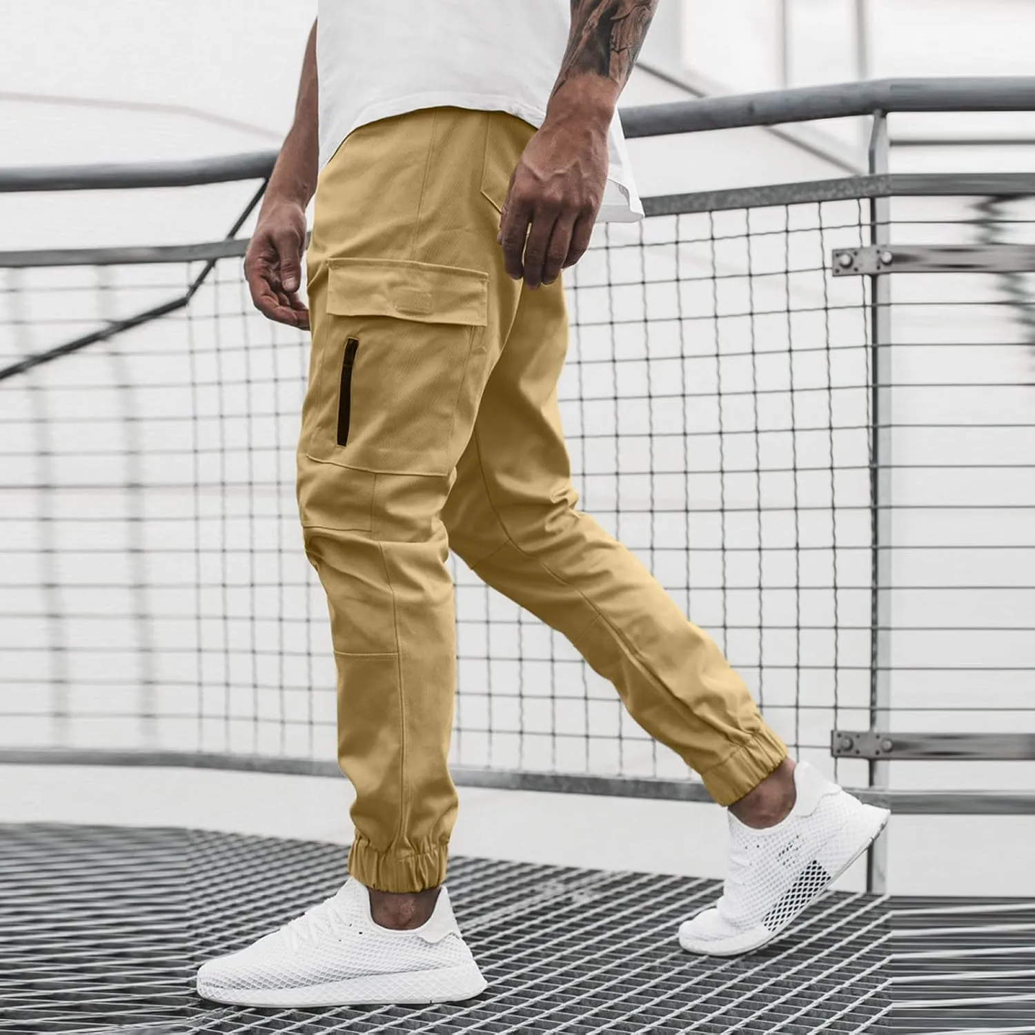 Cargo Pants for Men Big and Tall Pants for Men with Zipper Casual Pockets Street Sports Men's Slim Jogging Sweatpants