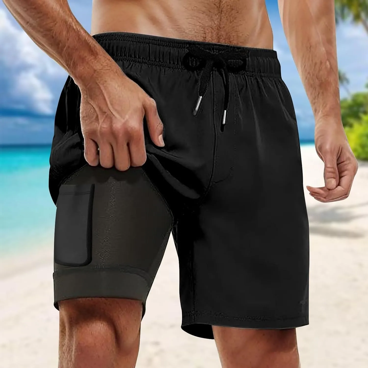 Cargo Work Trousers Men Beach Casual Pull On Pants Gym Athletic Sweatpants Pockets Joggers Jog Pants Trousers