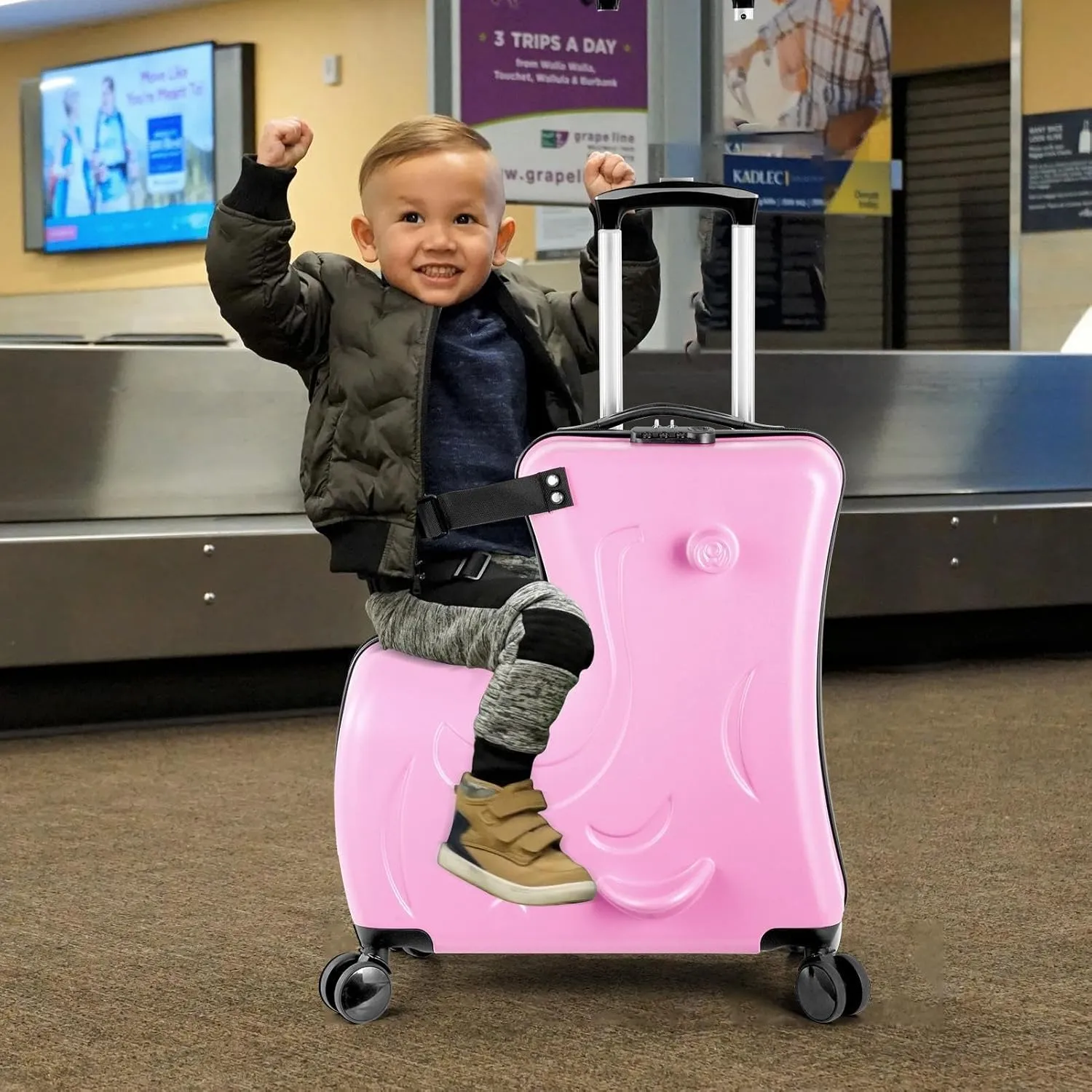 Carry Luggage - Ride Suitcase for Kids with 360 Degrees Wheels | Ride Luggage with Safety Belt | Scooter Luggage for Kids | Scooter Luggage for Airplane Travel