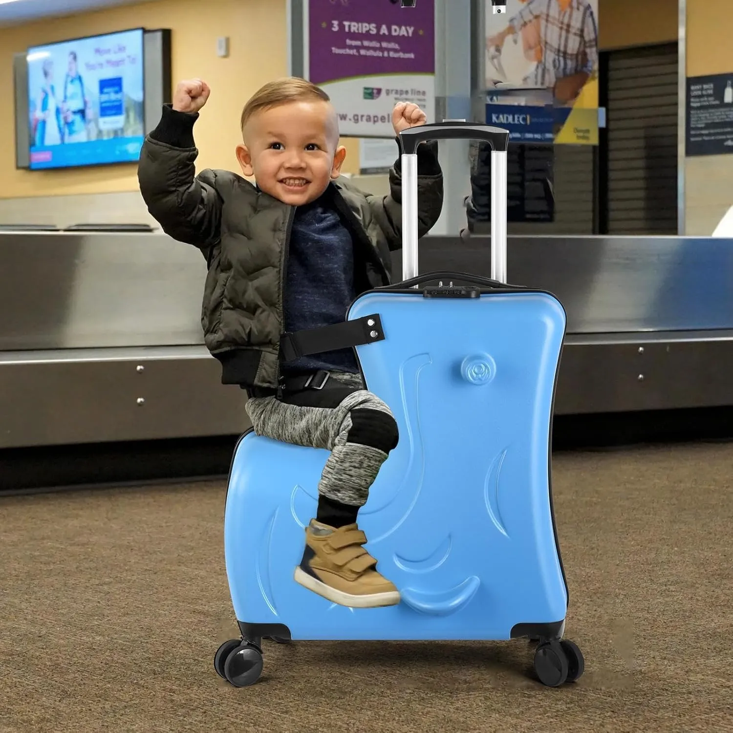 Carry Luggage - Ride Suitcase for Kids with 360 Degrees Wheels | Ride Luggage with Safety Belt | Scooter Luggage for Kids | Scooter Luggage for Airplane Travel