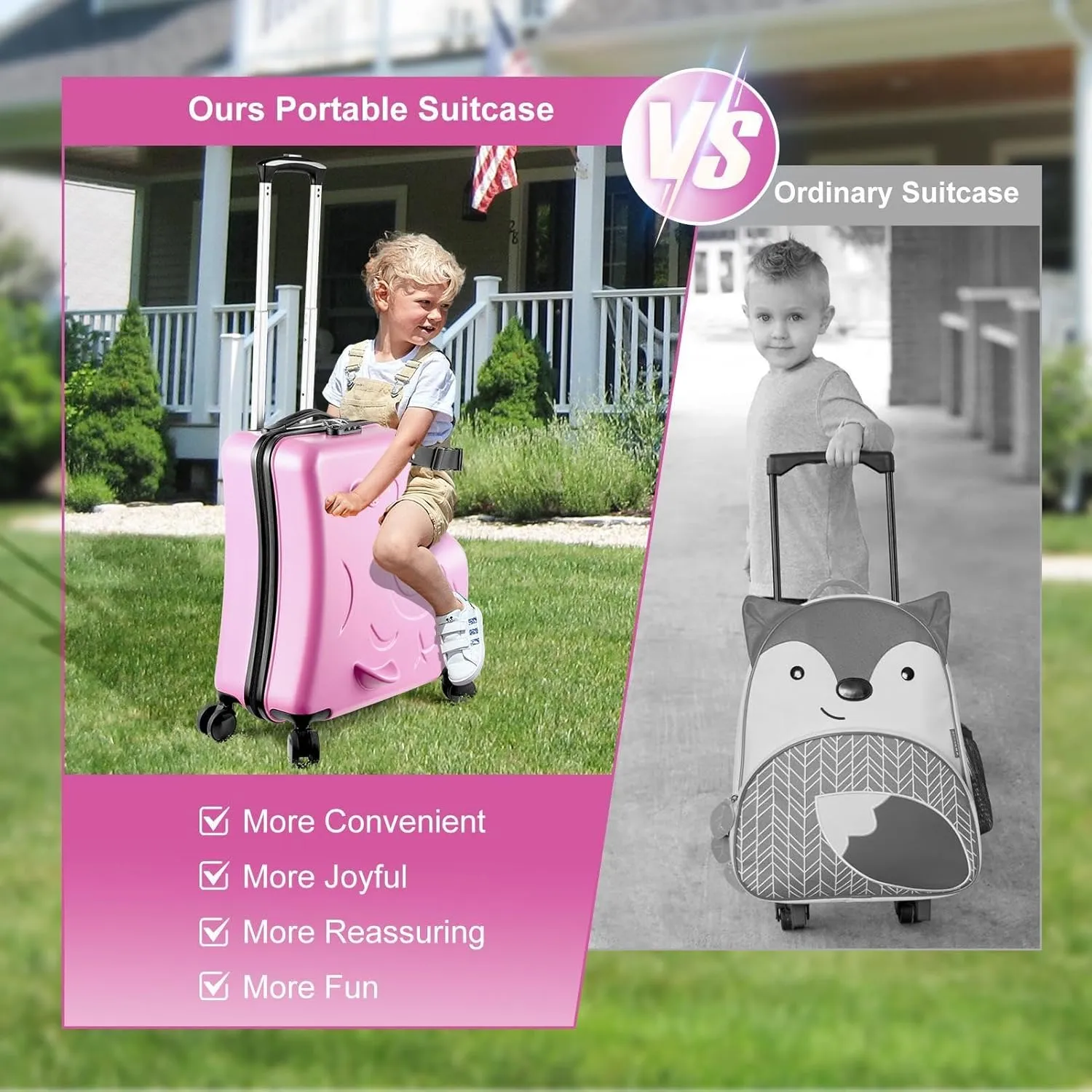 Carry Luggage - Ride Suitcase for Kids with 360 Degrees Wheels | Ride Luggage with Safety Belt | Scooter Luggage for Kids | Scooter Luggage for Airplane Travel