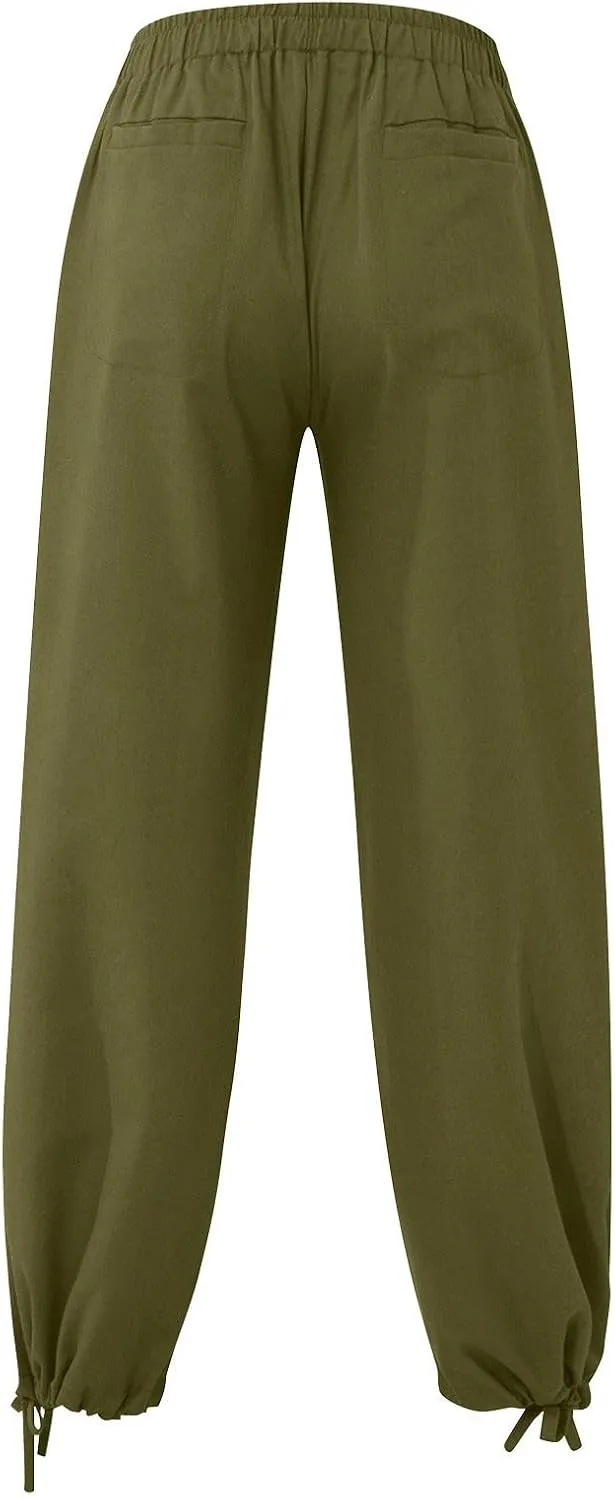 Cdiecer Linen Wide Leg Pants Men Summer Beach Pants Lightweight Baggy Pants Elastic Waist Drawstring Trousers Harem Pants