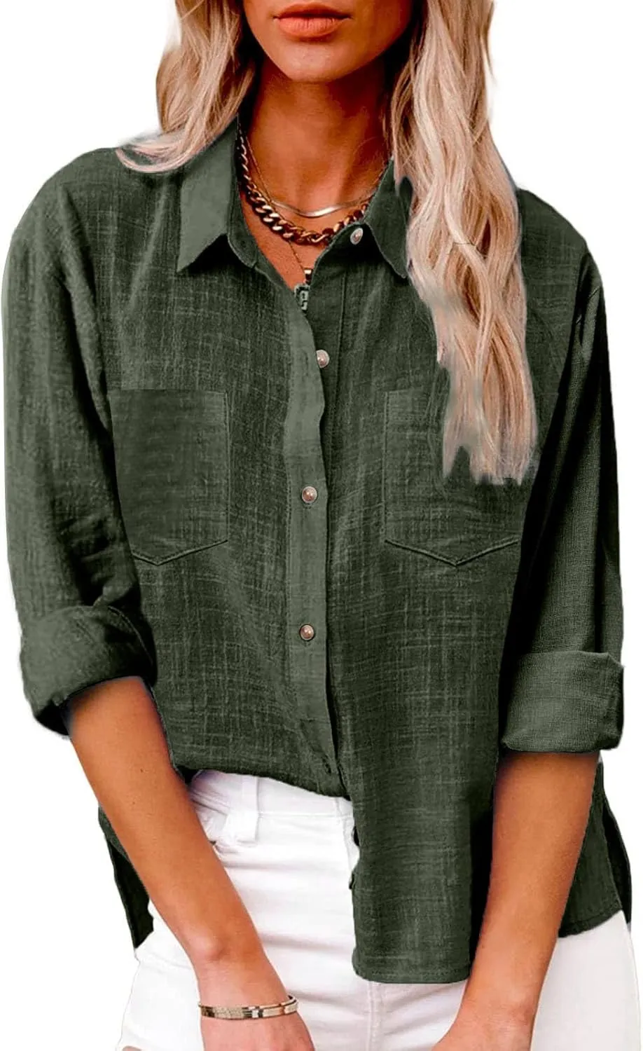 Ceboyel Women Long Sleeve Linen Shirts 2024 Button Down Summer Tops Cotton Gauze Trendy Blouse Dressy Causal Work Clothes