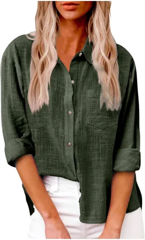 Ceboyel Women Long Sleeve Linen Shirts 2024 Button Down Summer Tops Cotton Gauze Trendy Blouse Dressy Causal Work Clothes