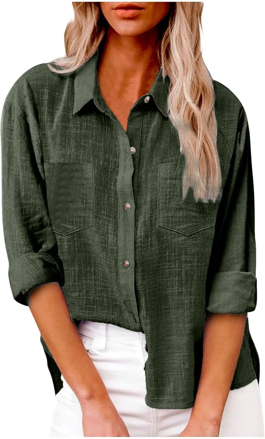 Ceboyel Women Long Sleeve Linen Shirts 2024 Button Down Summer Tops Cotton Gauze Trendy Blouse Dressy Causal Work Clothes