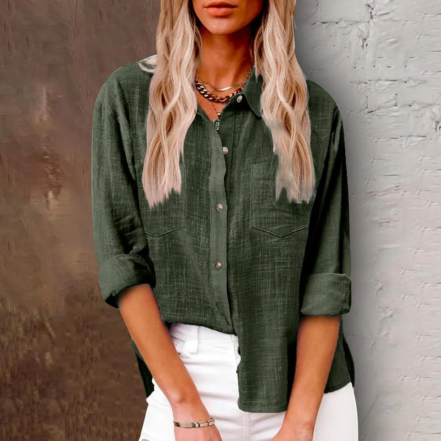 Ceboyel Women Long Sleeve Linen Shirts 2024 Button Down Summer Tops Cotton Gauze Trendy Blouse Dressy Causal Work Clothes
