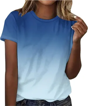 Ceboyel Womens Ombre Color Summer Tops Short Sleeve Tee Shirts Dressy Causal Cute Tshirts 2024 Trendy Vacation Clothes