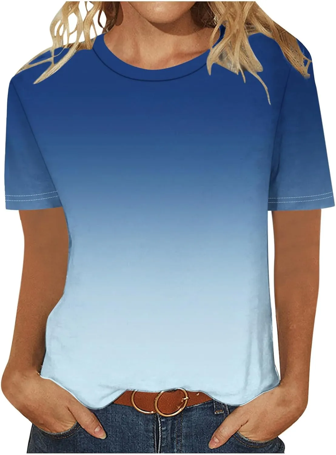 Ceboyel Womens Ombre Color Summer Tops Short Sleeve Tee Shirts Dressy Causal Cute Tshirts 2024 Trendy Vacation Clothes