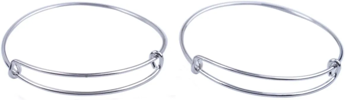 ChangJin Fashion 10PCS Fashion Expandable Wire Bangle Bar Bracelets (6 Colors) (Silver Tone)