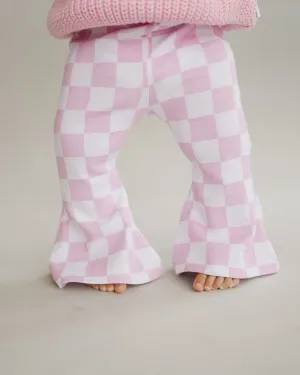 Checkered Flare Pants | Pink