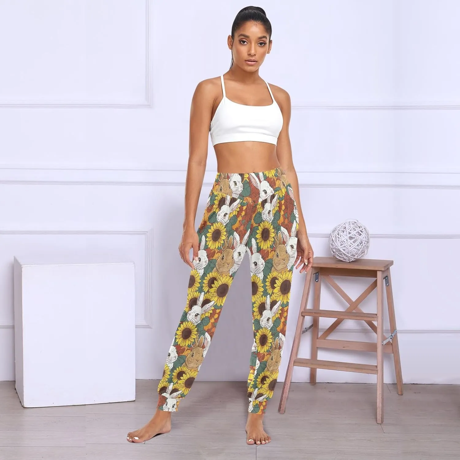 CHIFIGNO Women's Harem Pants Athletic Joggers High Waist Lounge Pants Ladies Yoga Pants