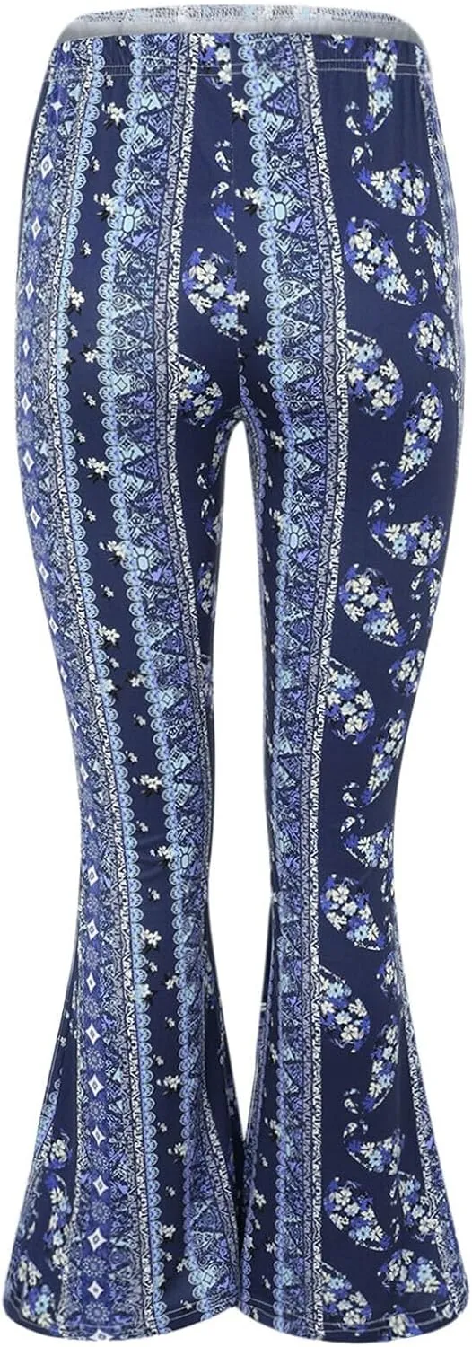 Comfy Flare Leggings&Bell Bottom Leggings for Women/Boho Yoga Pants Girls' Paisley Flare Pants Flower & Color Stripe Pattern