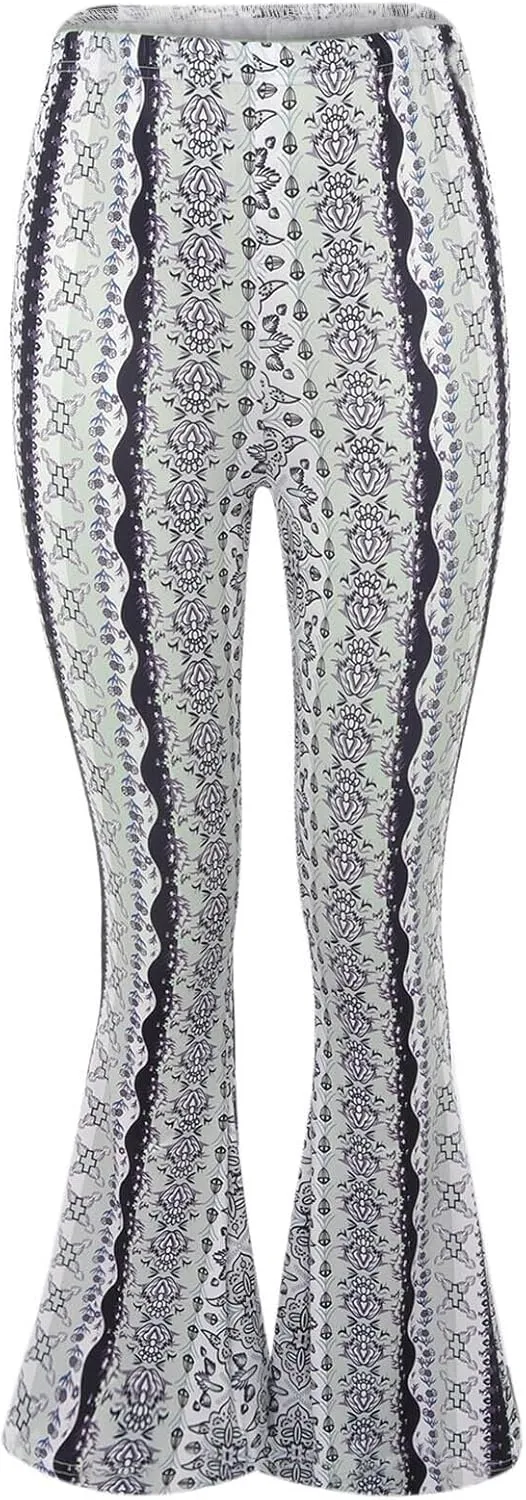 Comfy Flare Leggings&Bell Bottom Leggings for Women/Boho Yoga Pants Girls' Paisley Flare Pants Flower & Color Stripe Pattern