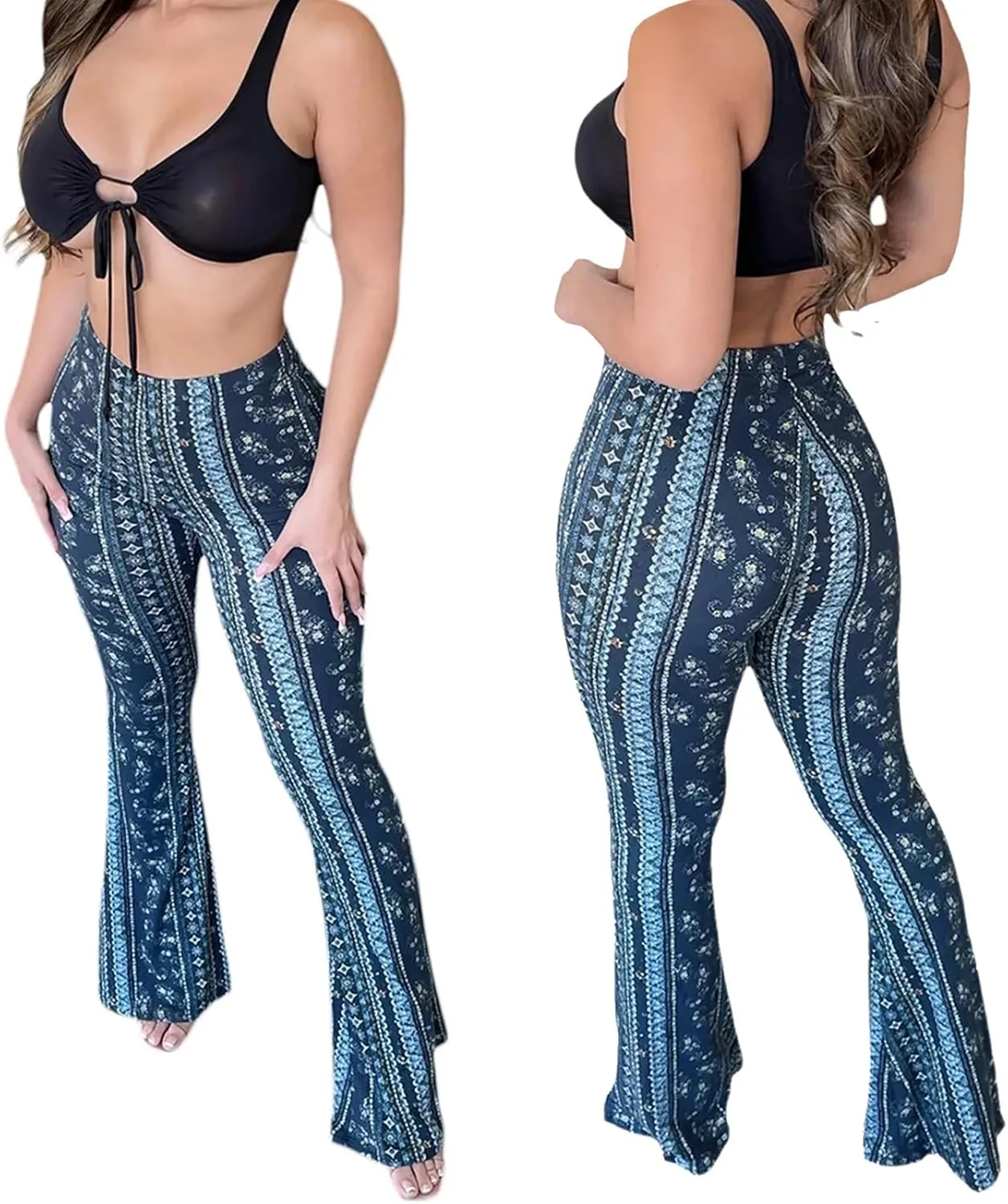 Comfy Flare Leggings&Bell Bottom Leggings for Women/Boho Yoga Pants Girls' Paisley Flare Pants Flower & Color Stripe Pattern