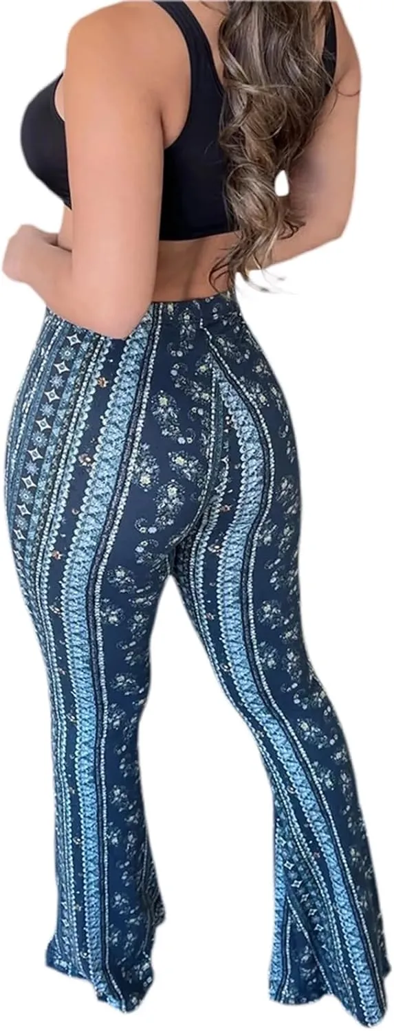 Comfy Flare Leggings&Bell Bottom Leggings for Women/Boho Yoga Pants Girls' Paisley Flare Pants Flower & Color Stripe Pattern