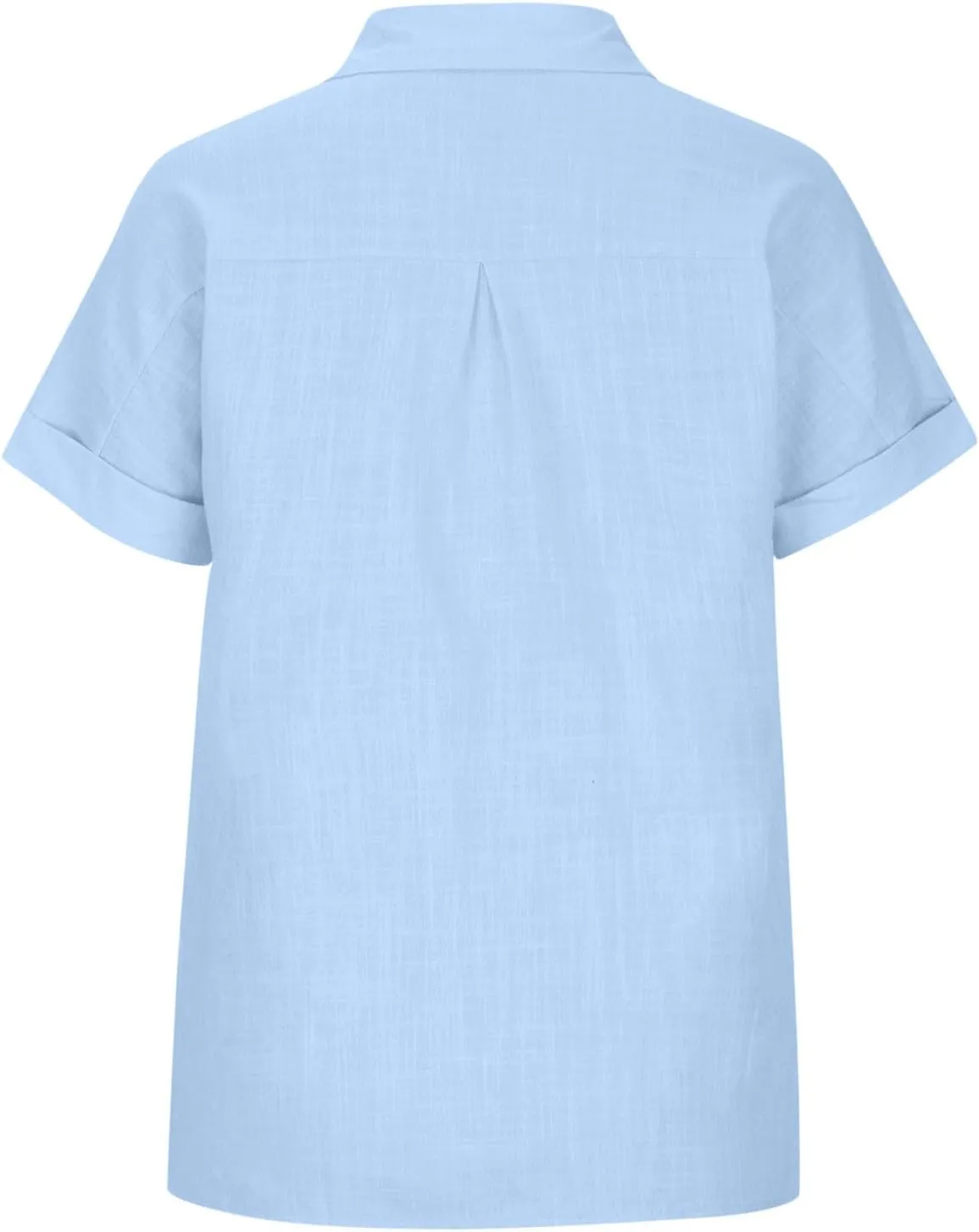 Cotton Linen Button Down Shirts for Women Collared Short Sleeve Work Blouse Trendy Loose Fit Summer Tops with Pocket