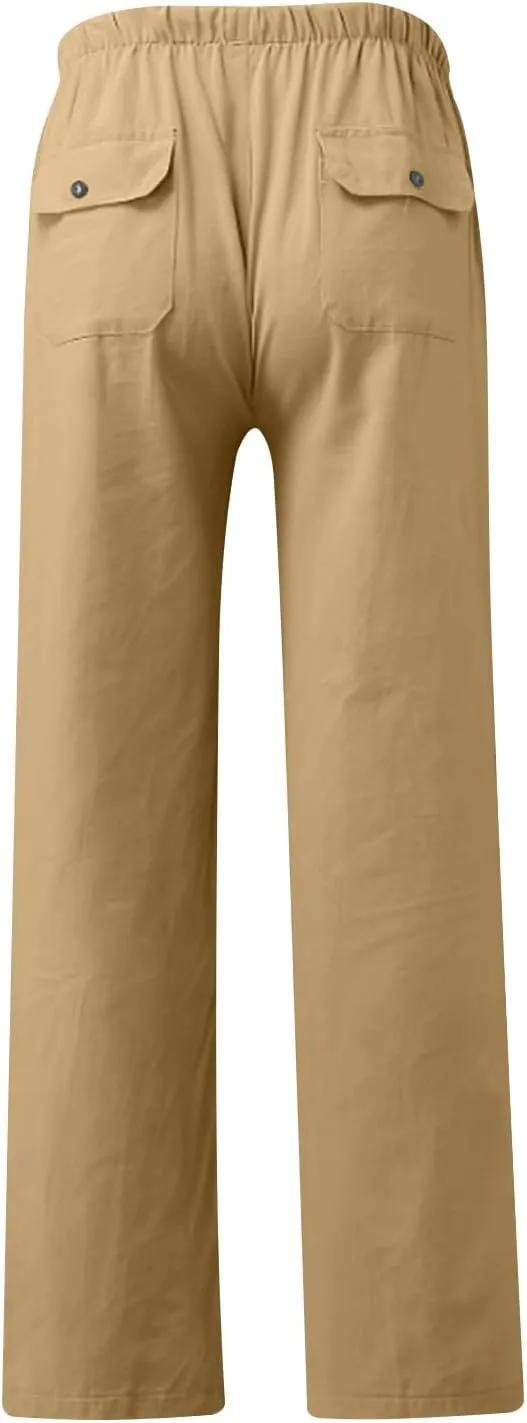 Cotton Linen Mens Casual Linen Pants for Beach or Everyday Wear Relax Drawstring Waist Breathable and Comfortable