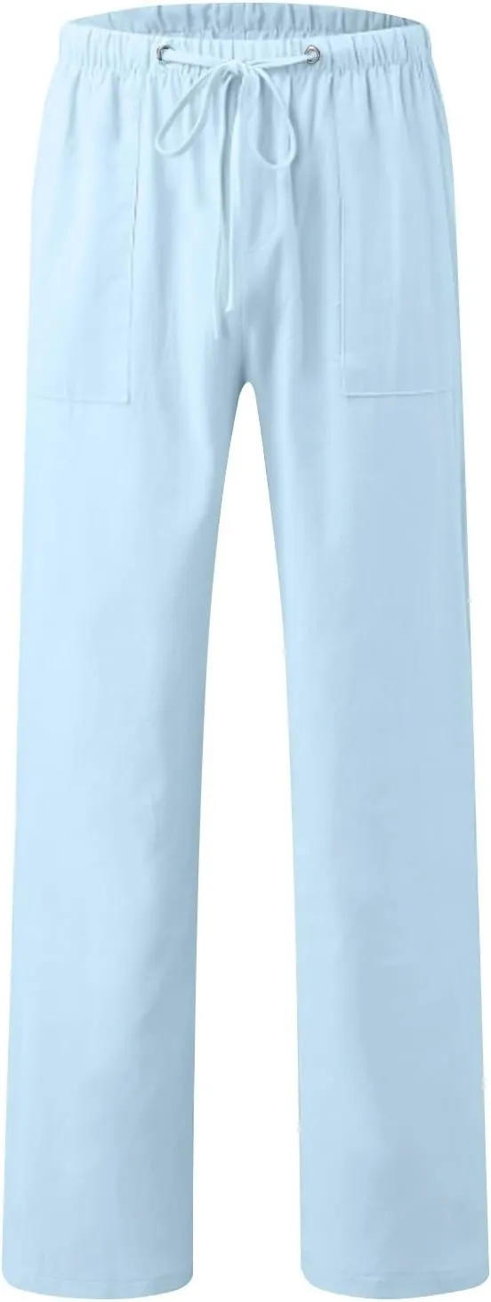 Cotton Linen Mens Casual Linen Pants for Beach or Everyday Wear Relax Drawstring Waist Breathable and Comfortable