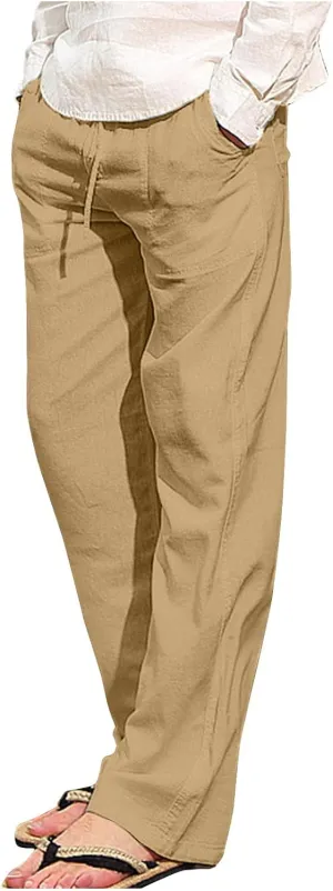 Cotton Linen Mens Casual Linen Pants for Beach or Everyday Wear Relax Drawstring Waist Breathable and Comfortable