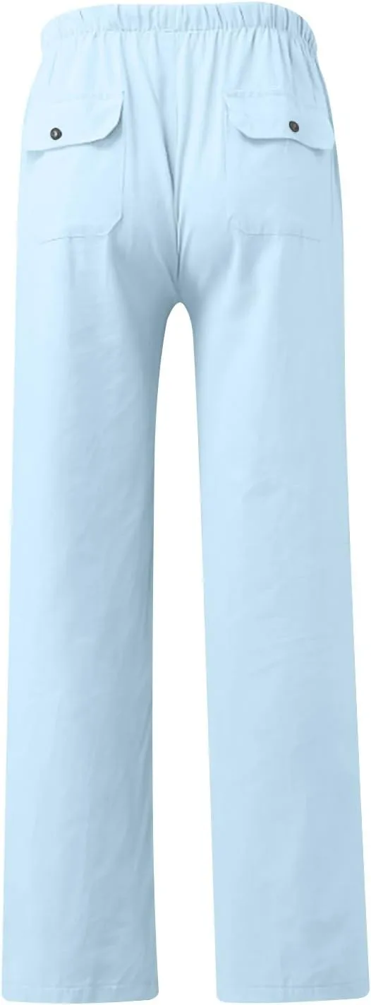 Cotton Linen Mens Casual Linen Pants for Beach or Everyday Wear Relax Drawstring Waist Breathable and Comfortable