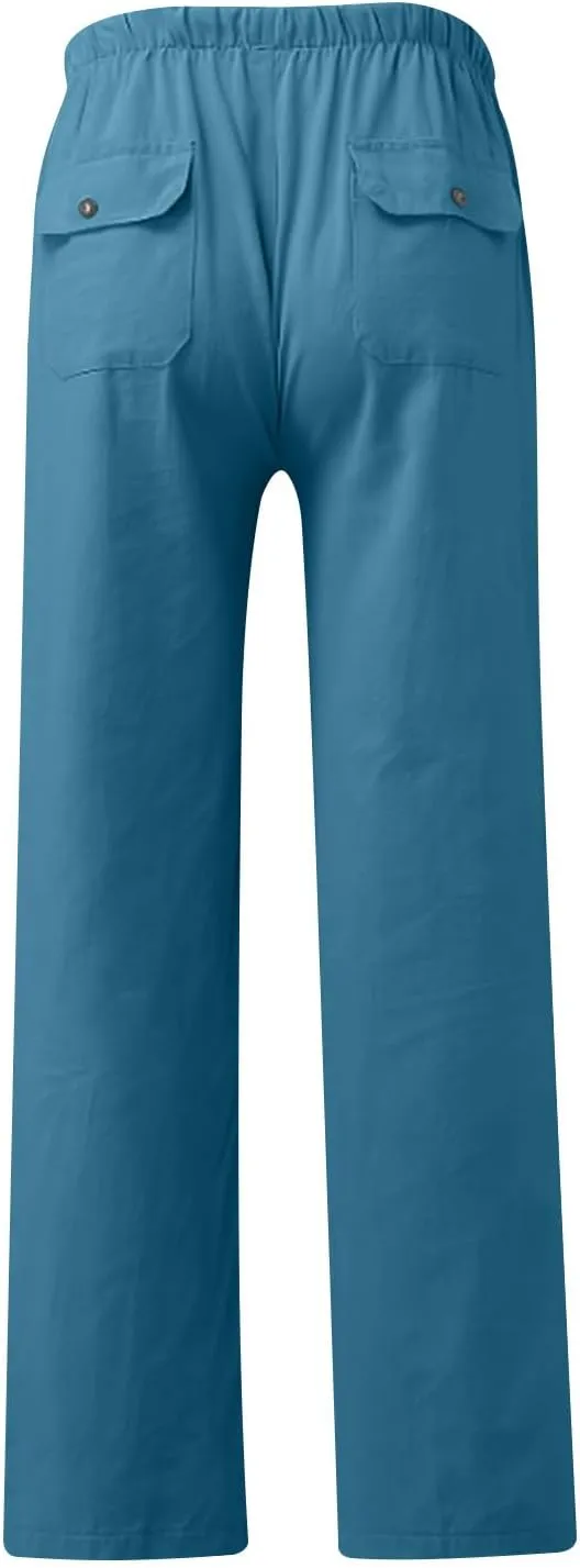 Cotton Linen Mens Casual Linen Pants for Beach or Everyday Wear Relax Drawstring Waist Breathable and Comfortable