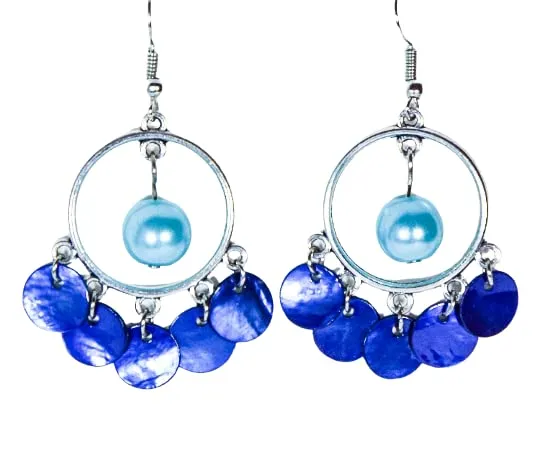 Cynthia Lynn "SUMMER BLUES" Blue & Aqua Shell Pearl Beaded Chandelier Earrings