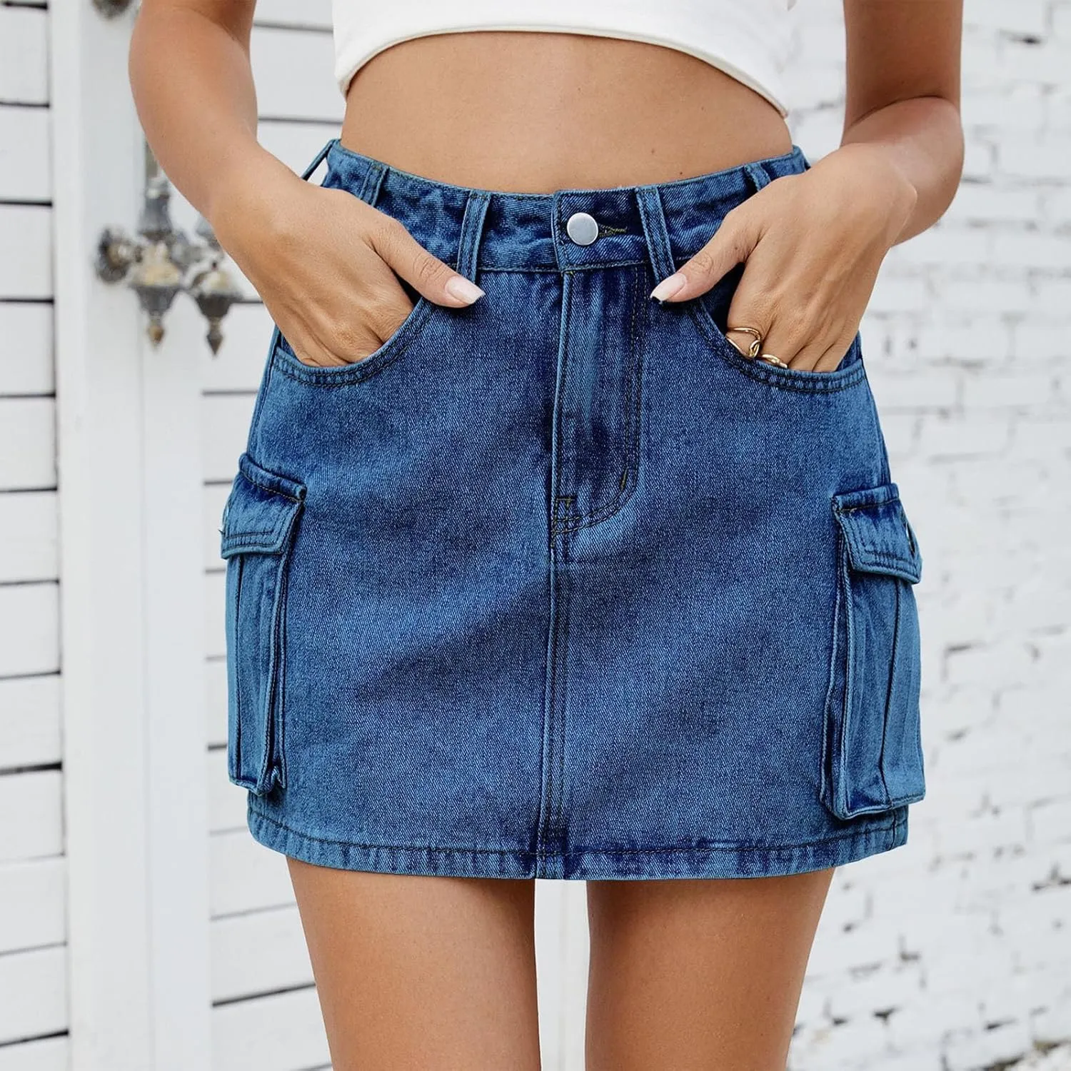 Denim Cargo Skirt Women Mini Pockets Street Jean Summer Outfits