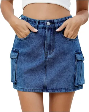 Denim Cargo Skirt Women Mini Pockets Street Jean Summer Outfits