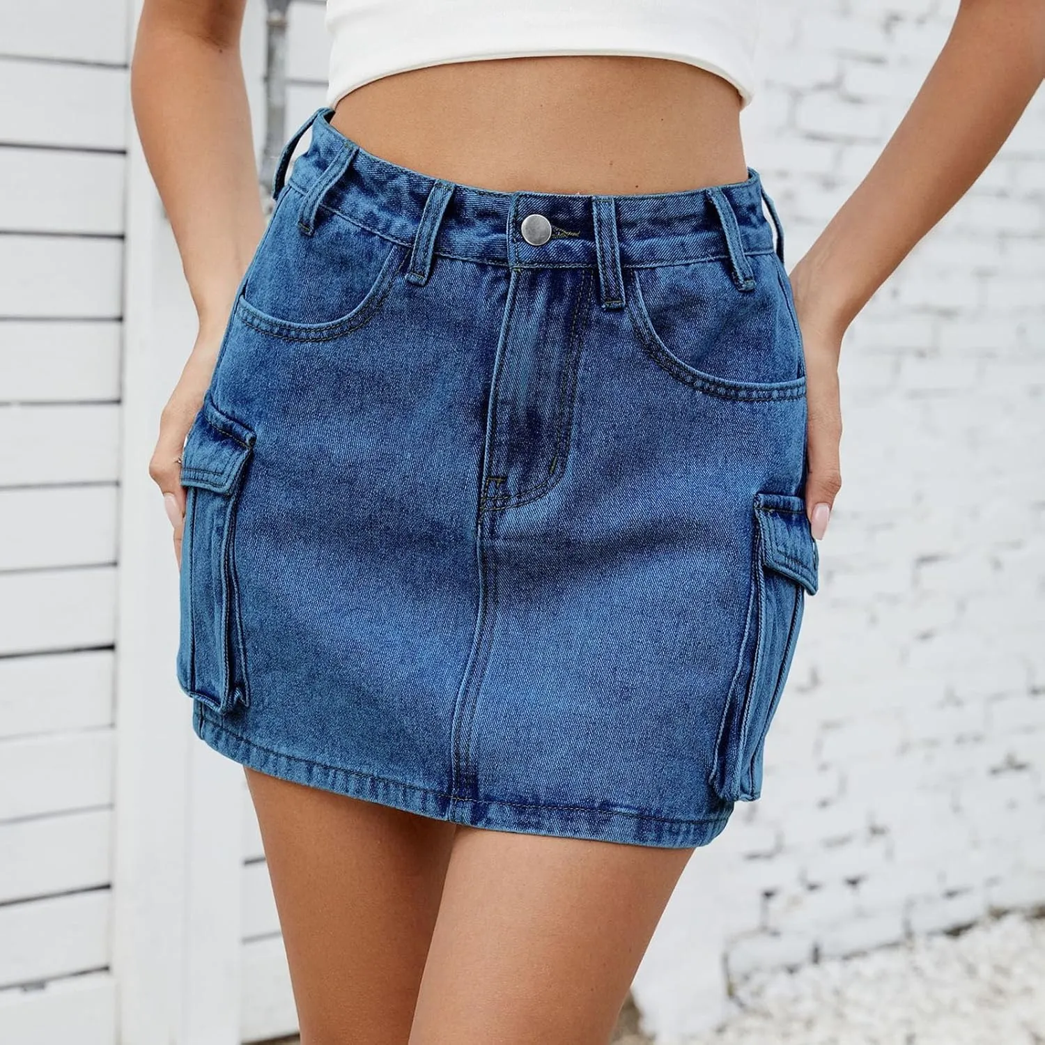 Denim Cargo Skirt Women Mini Pockets Street Jean Summer Outfits