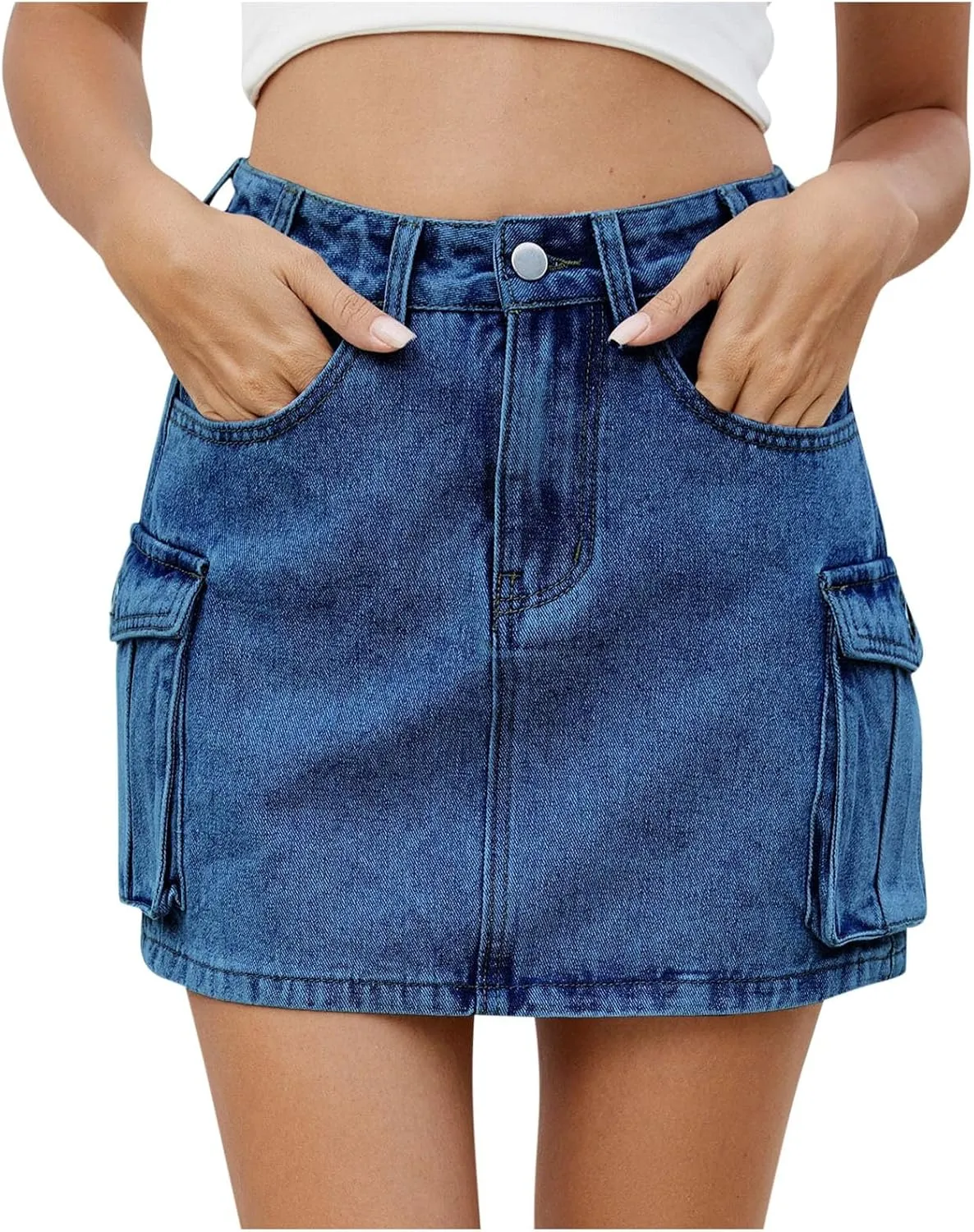Denim Cargo Skirt Women Mini Pockets Street Jean Summer Outfits