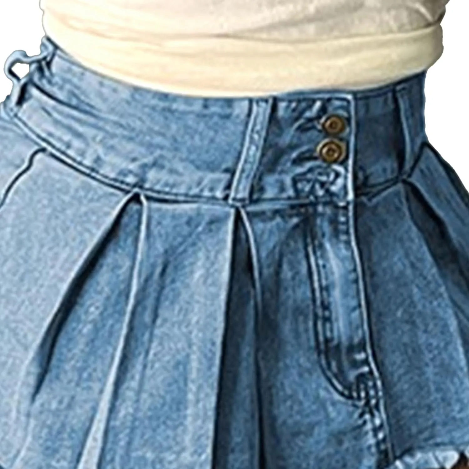 Denim Skort for Women Casual Pleated High Waisted Mini Skirts Shorts Jeans Stretchy Raw Hem Shorts