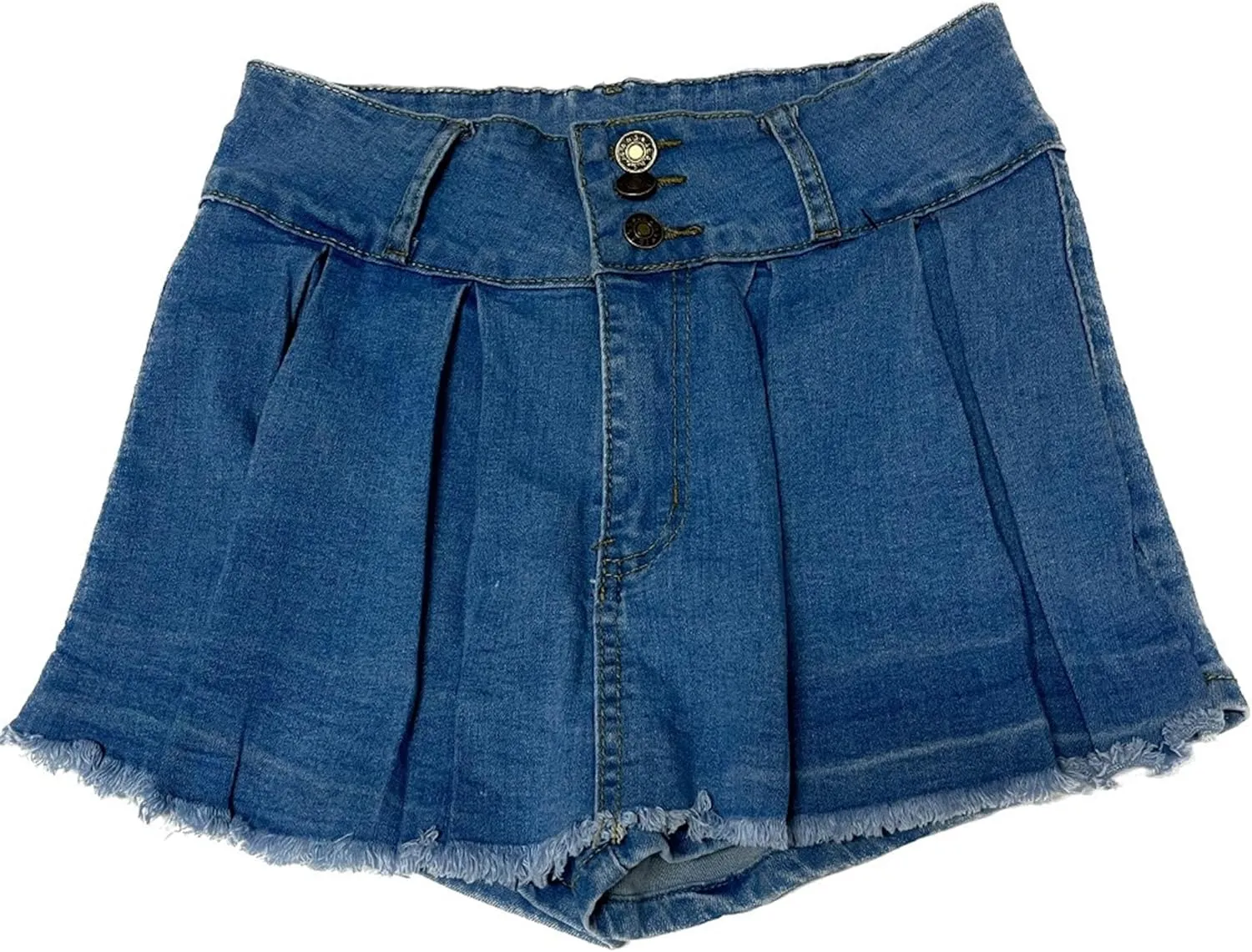 Denim Skort for Women Casual Pleated High Waisted Mini Skirts Shorts Jeans Stretchy Raw Hem Shorts