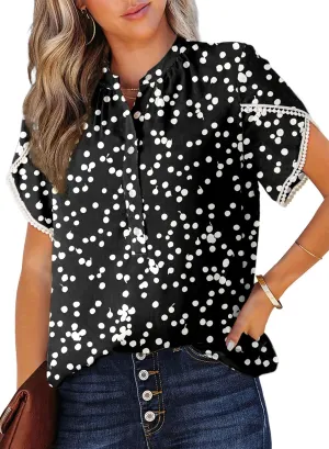 Dokotoo Womens Tops Summer Casual Boho Floral Print Short Sleeve Half Button Down V Neck Chiffon Blouses Shirts