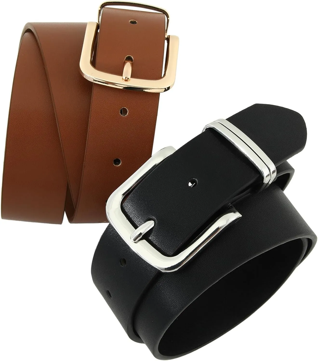 Earnda Women's Leather Belts for Jeans Dresses, Gold Buckle Casual Ladies Waist Belt 1.30" Width