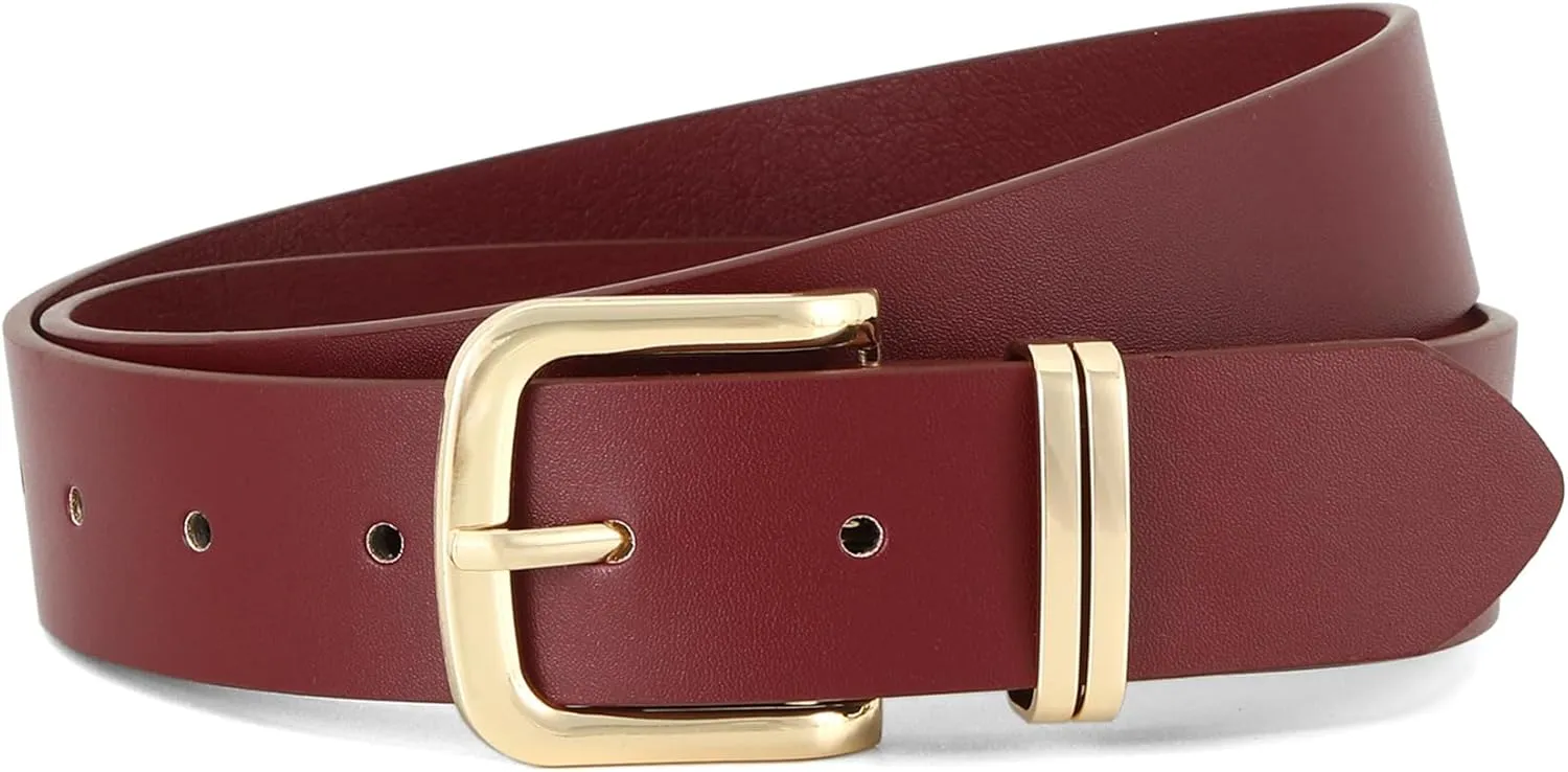 Earnda Women's Leather Belts for Jeans Dresses, Gold Buckle Casual Ladies Waist Belt 1.30" Width