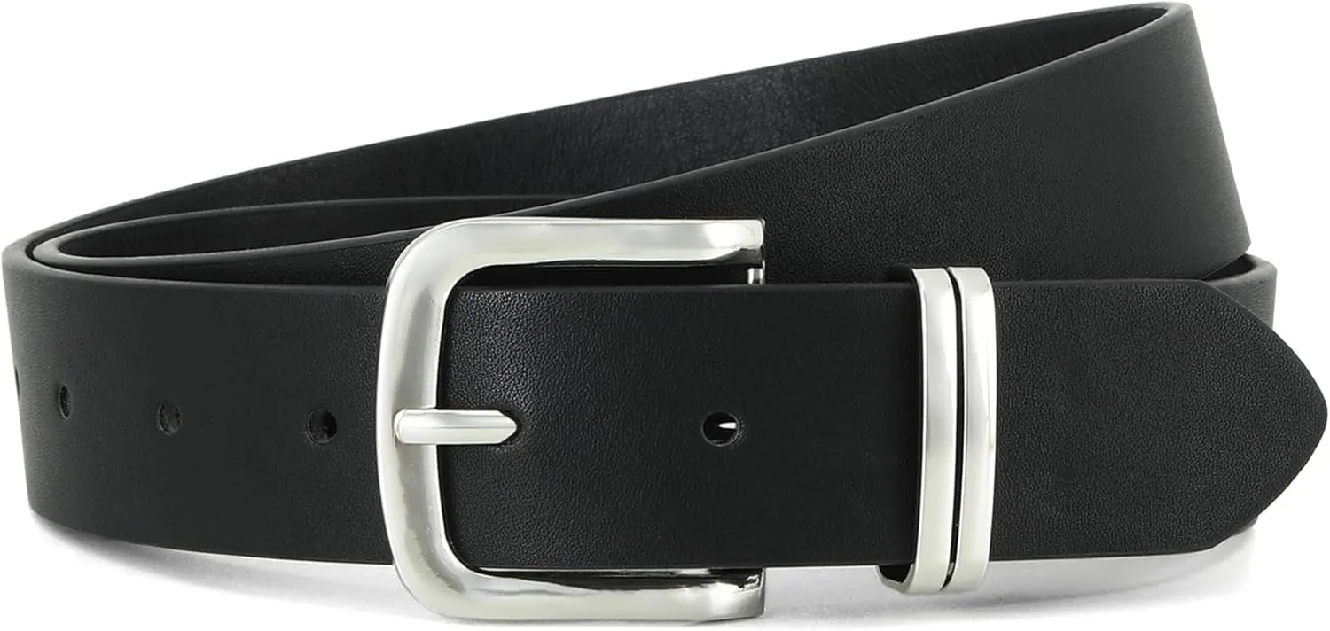 Earnda Women's Leather Belts for Jeans Dresses, Gold Buckle Casual Ladies Waist Belt 1.30" Width