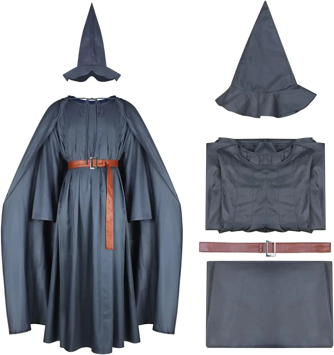 EDAUWAE Wizard Costume Pagan Tunic Costume Wizard Cloak Cosplay Grey Robe Hat Full Set Outfits for Adult