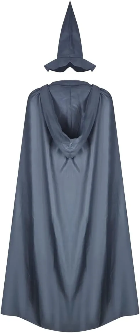 EDAUWAE Wizard Costume Pagan Tunic Costume Wizard Cloak Cosplay Grey Robe Hat Full Set Outfits for Adult