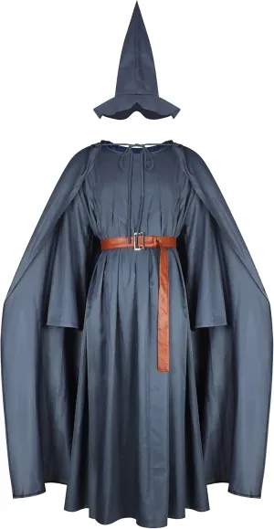 EDAUWAE Wizard Costume Pagan Tunic Costume Wizard Cloak Cosplay Grey Robe Hat Full Set Outfits for Adult