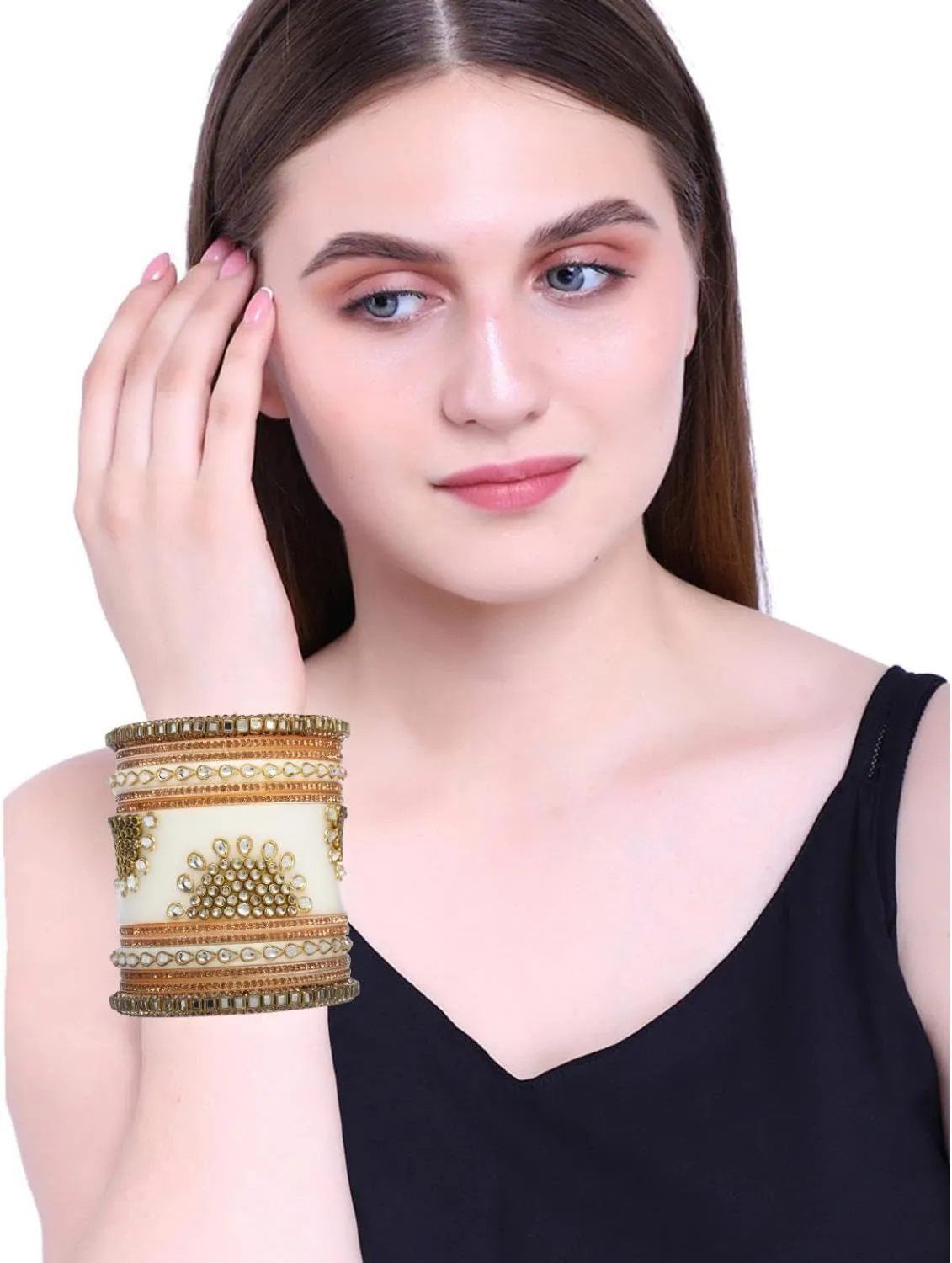 Efulgenz Indian Bangle Set for Wedding Rhinestone Crystal Kundan Bridal Bracelet Acrylic Bangles Punjabi Chuda for Women Chura Bangles Heavy Bridal Dulhan Bangles Fashion Jewelry