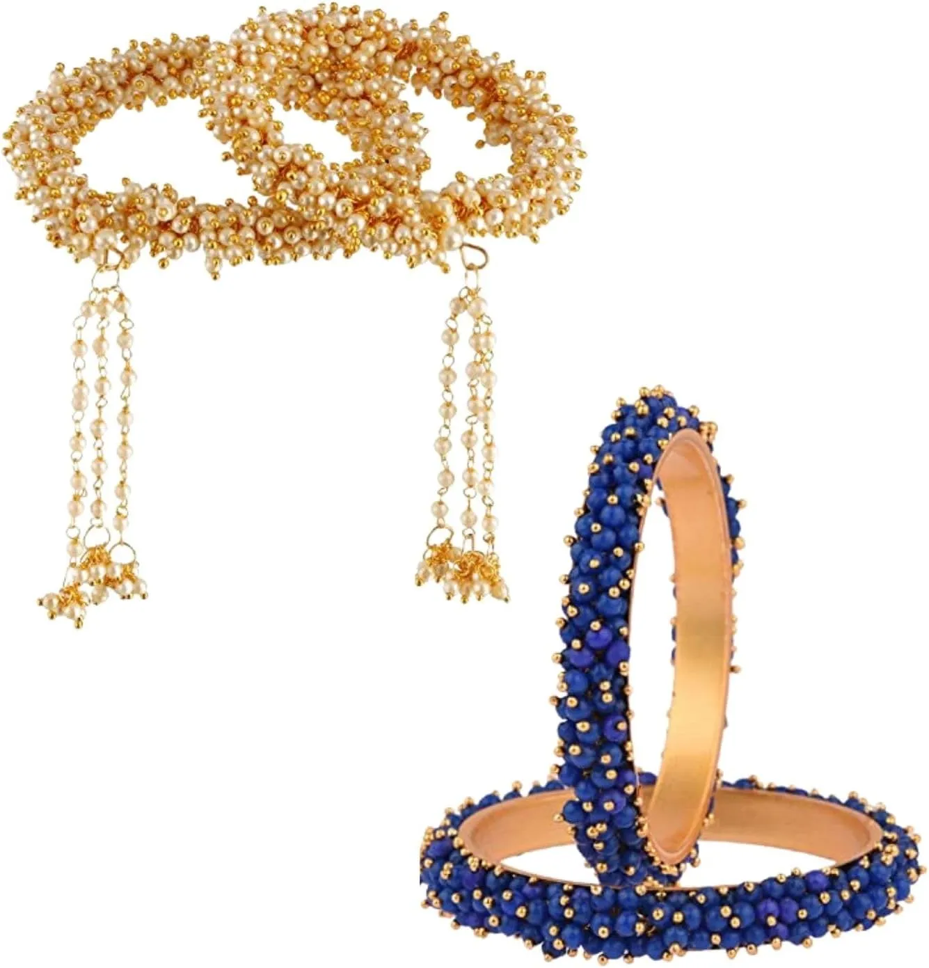 Efulgenz Indian Bangles for Women Indian Bollywood Faux Pearl Beaded Bracelets Bangle Set