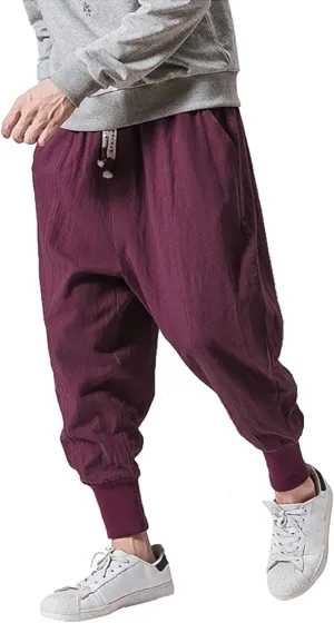 Elastic Waist Hippie Pant Cotton Casual Drawstring Men Elastic Waist with Elastic Waist Drawstring Yoga Jogger Pants