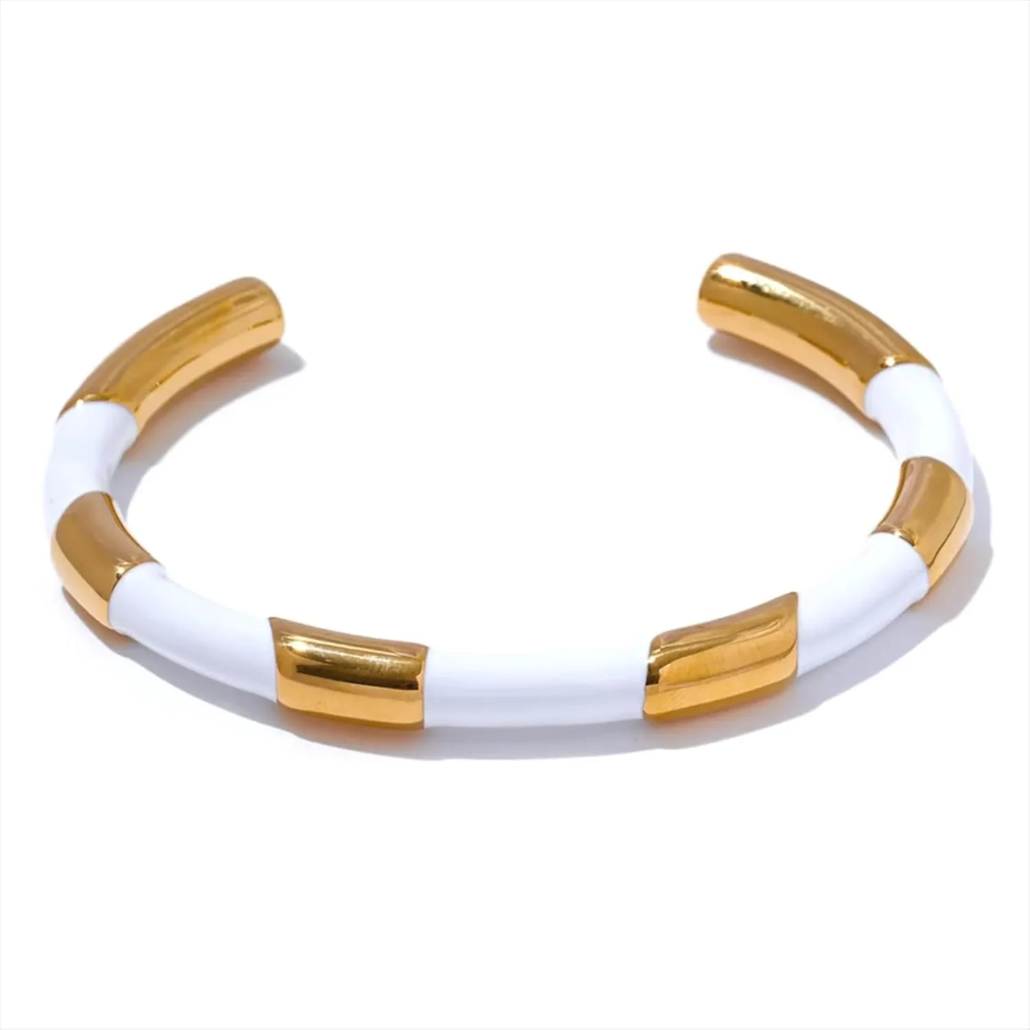 Enamel Metal Stainless Steel Cuff Open Hand Bangles Bracelet for Women Wrist Jewelry